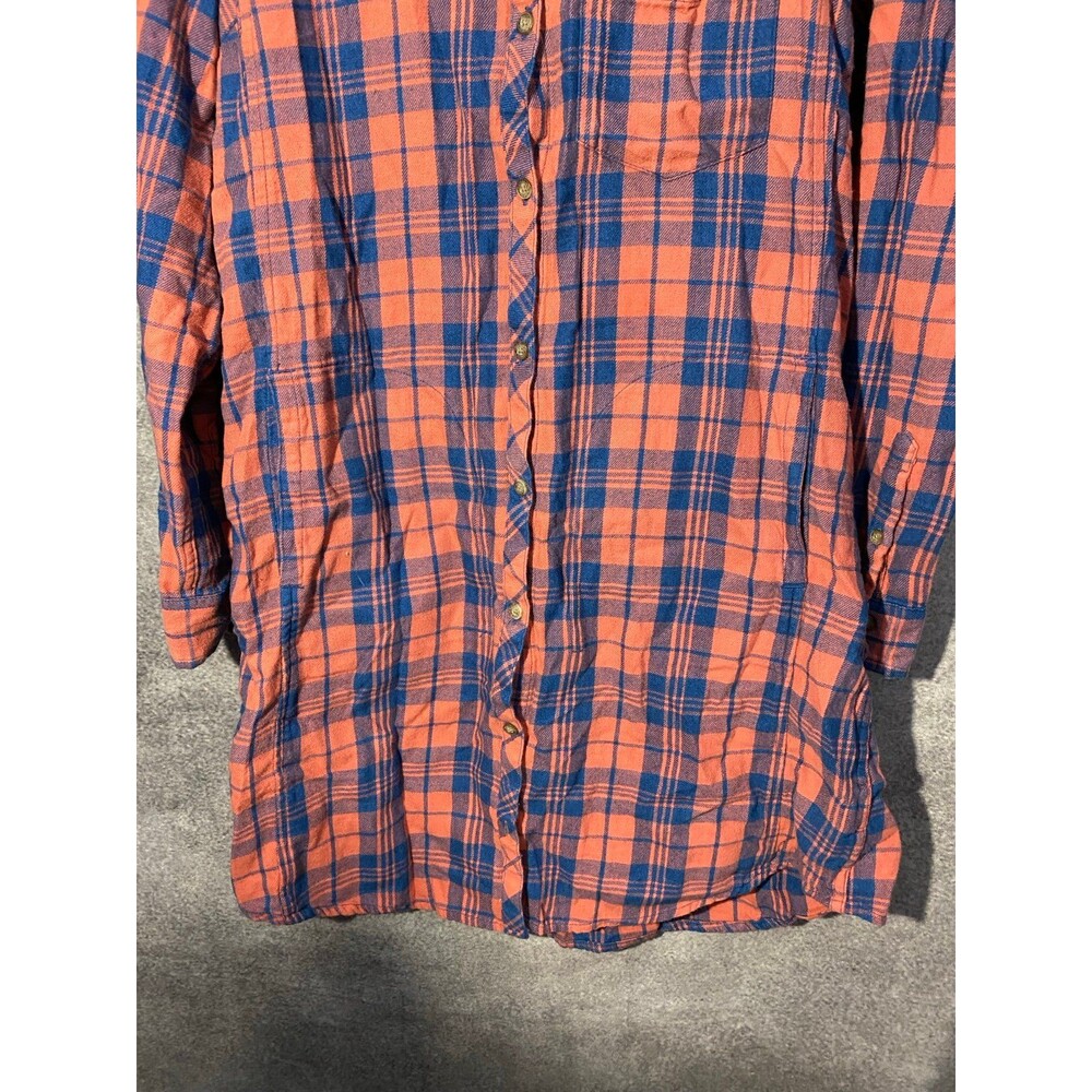 Toad&Co Women's S Flannel Plaid Button Down Dress Burnt Orange Blue Tunic - Picture 2 of 12